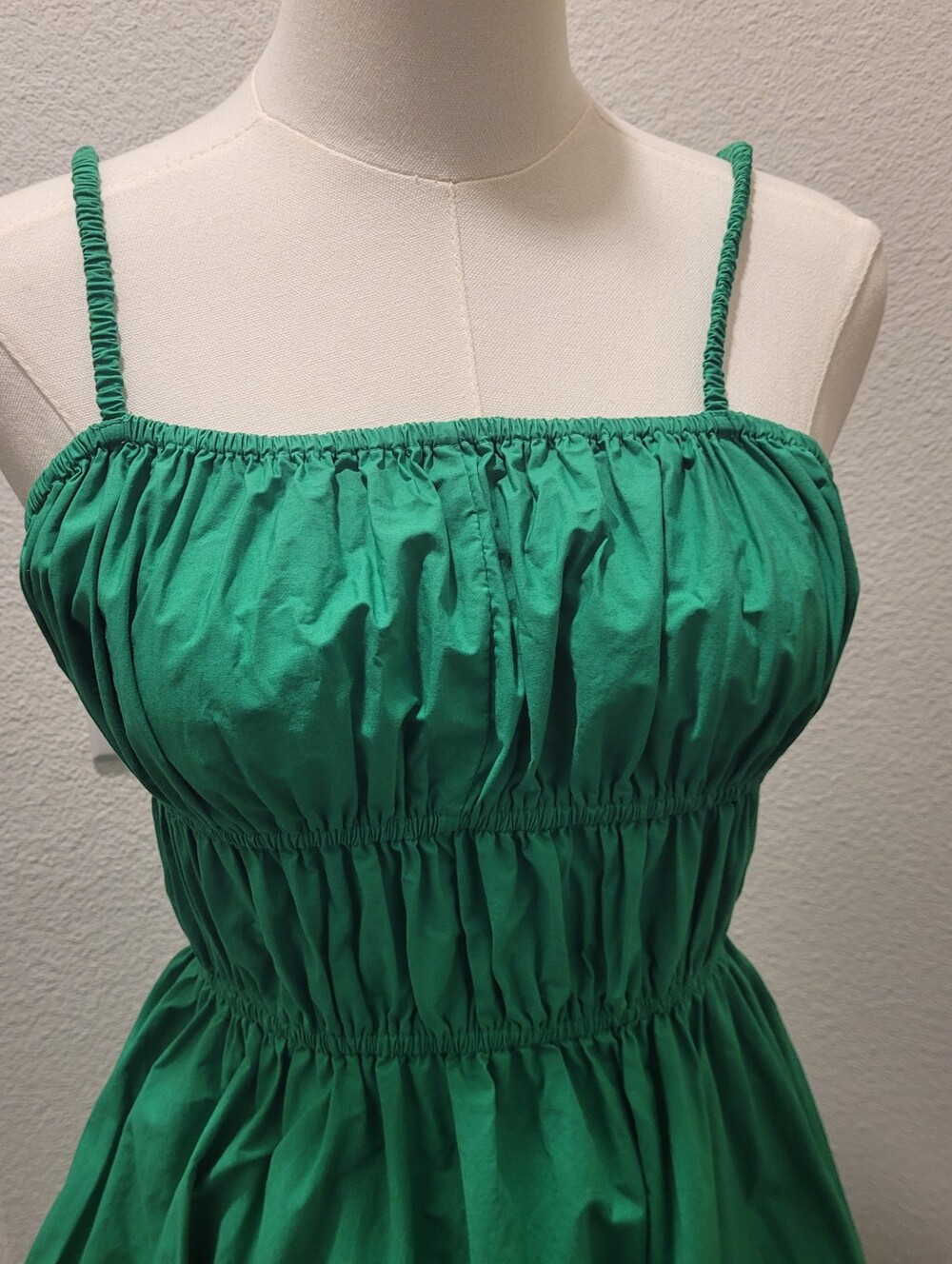 Topshop Emerald Green Cutout Midi Dress US 2 100% Cotton Pockets Travel Summer - Picture 2 of 8